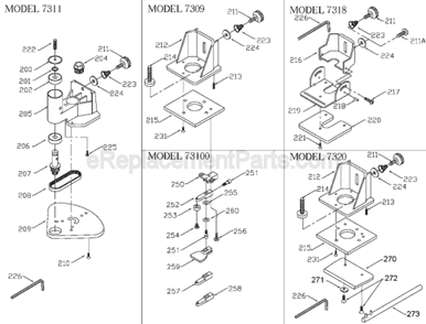 Page A Diagram and Parts List for 7311  Porter Cable Laminate Trimmer